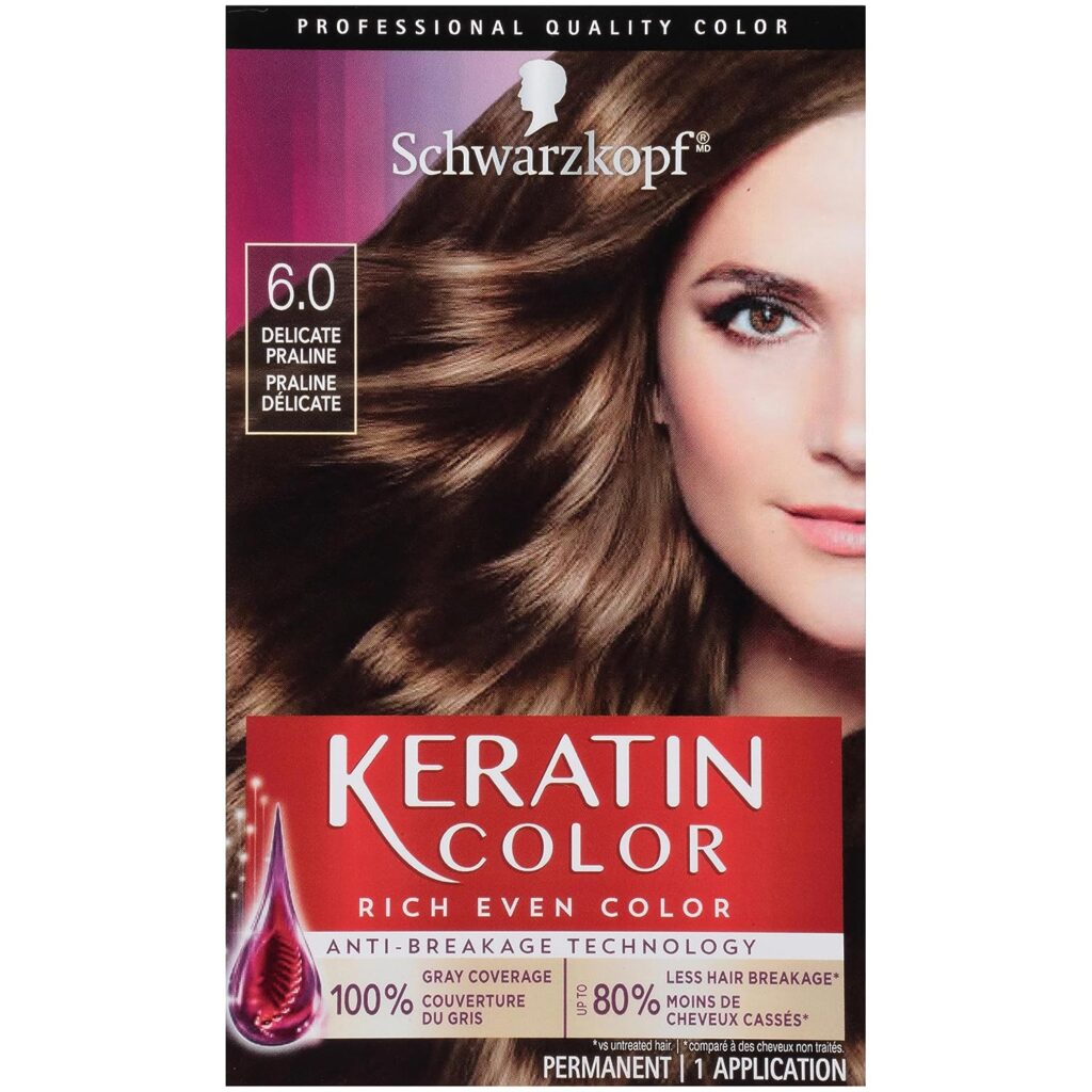 Schwarzkopf Keratin Color Permanent Hair Color Cream, 6.0 Delicate Praline