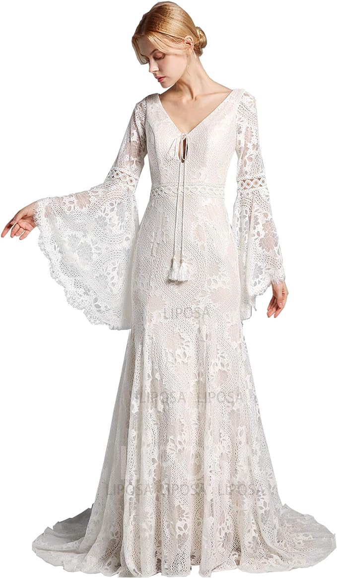 Bell Sleeve Wedding Dress