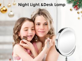 Lighted Makeup Mirror, 3000 mAh Rechargeable Double Sided Magnifying Mirror with 3 Colors