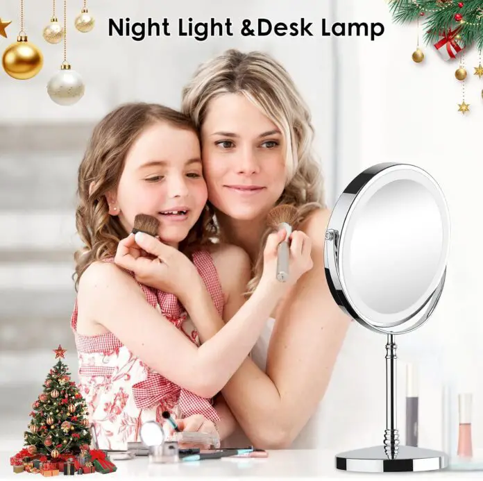 Lighted Makeup Mirror, 3000 mAh Rechargeable Double Sided Magnifying Mirror with 3 Colors