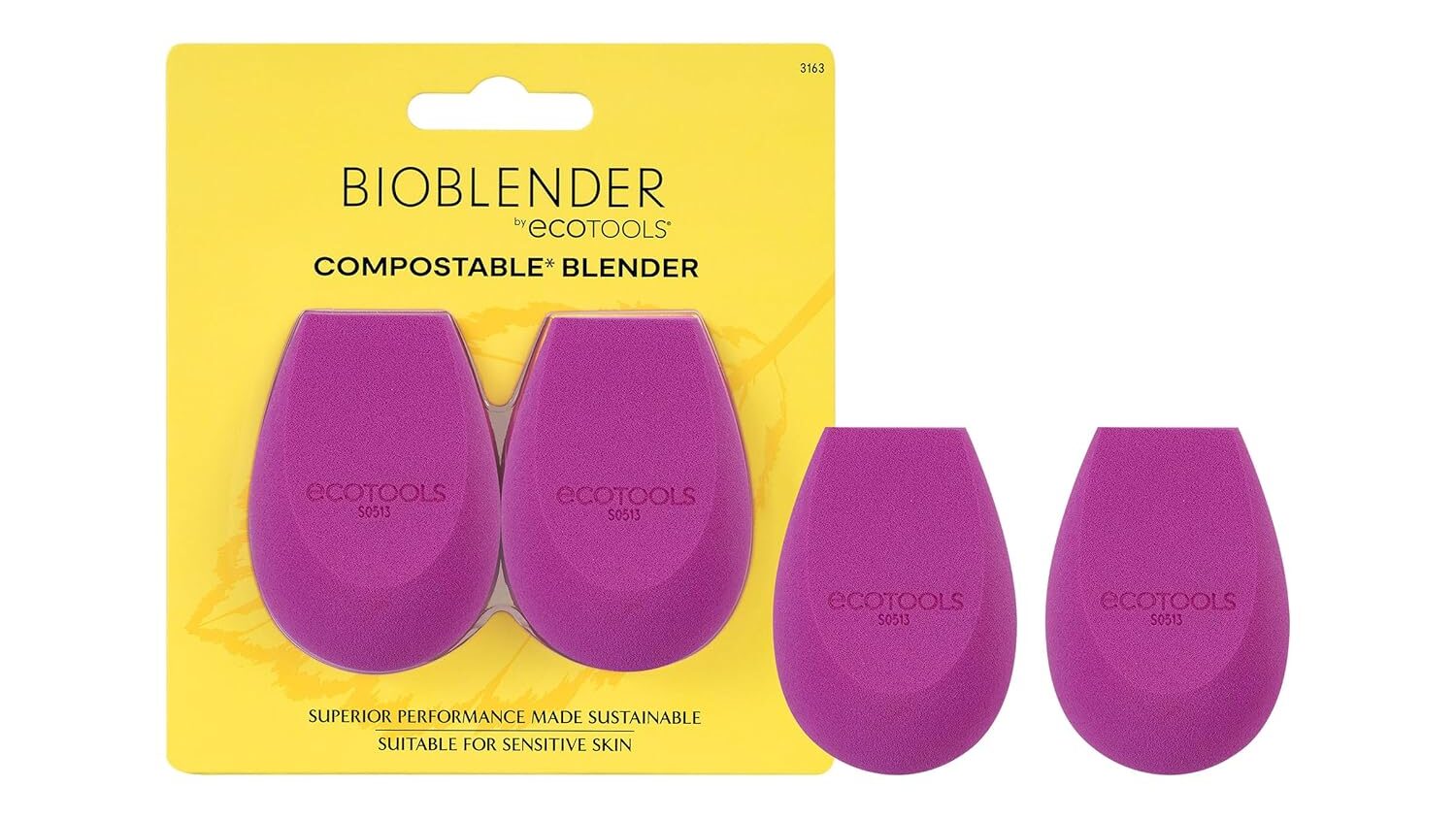 EcoTools Bioblender Makeup Sponge Duo, Compostable Makeup Blender, For Liquid & Cream Foundation