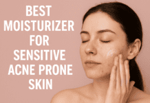 Best Moisturizer for Sensitive Acne Prone Skin: Honest Reviews & Tips Young woman applying moisturizer on acne-prone sensitive skin, demonstrating skincare routine