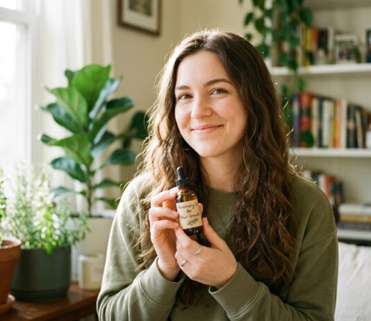 Rosemary Oil for Hair Growth: Does It Really Work? Girl holding Rosemary Oil