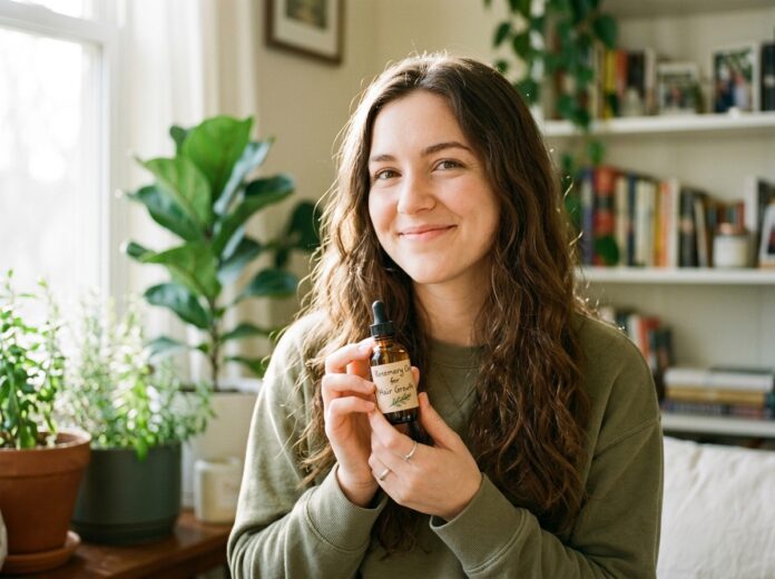 Girl holding Rosemary Oil
