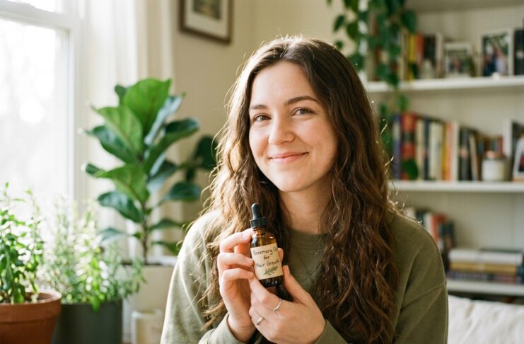 Girl holding Rosemary Oil